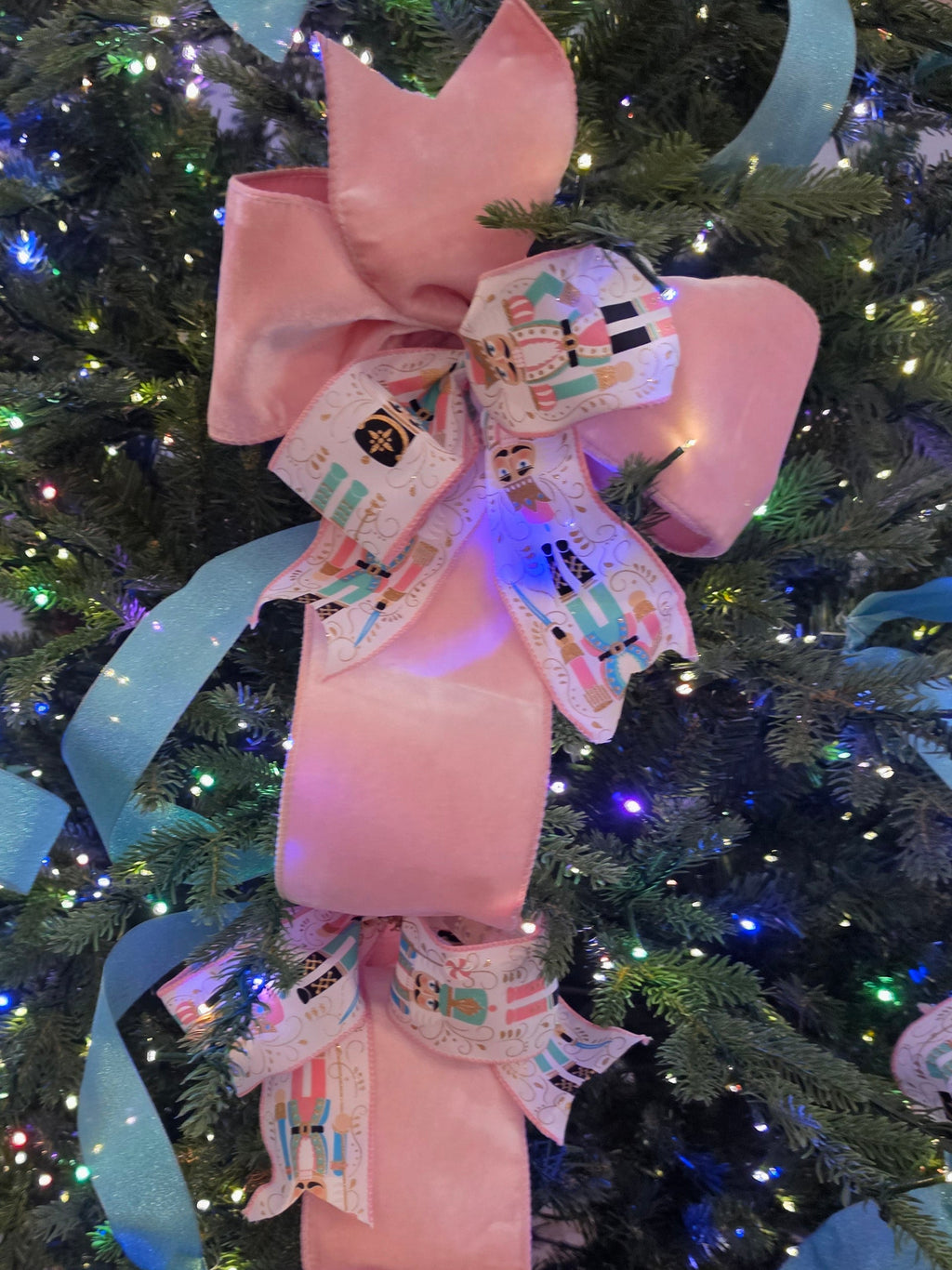 Pink & Teal Nutcracker Christmas Bow Bundle Bows & Loops