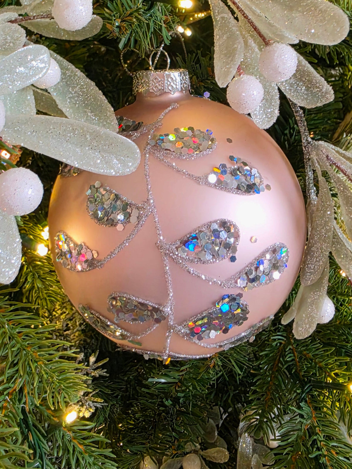 5" Blush Pink Jewel Glass Ornaments set of 9