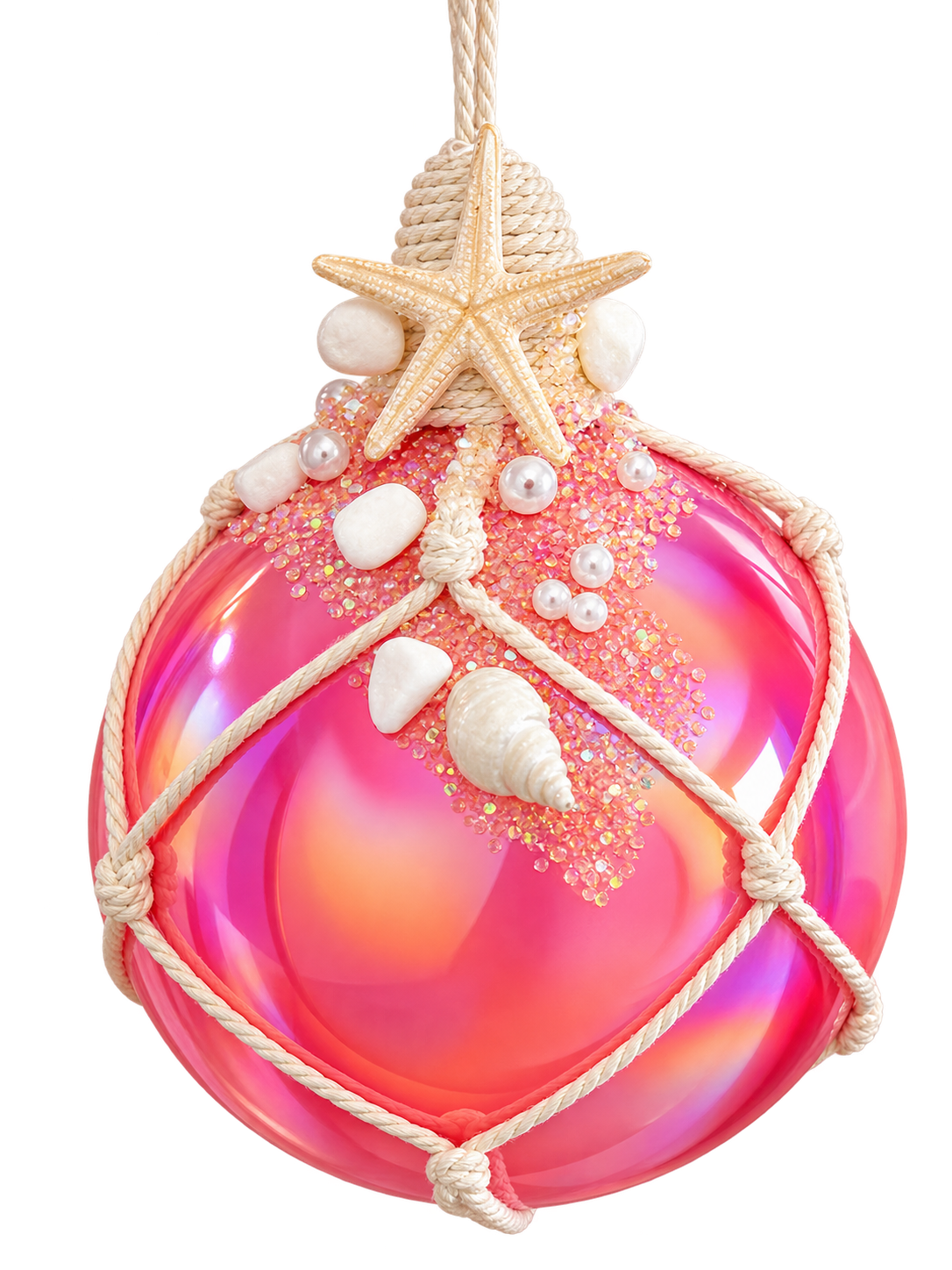 Pink netted Coastal ornament with Starfish 5-inch