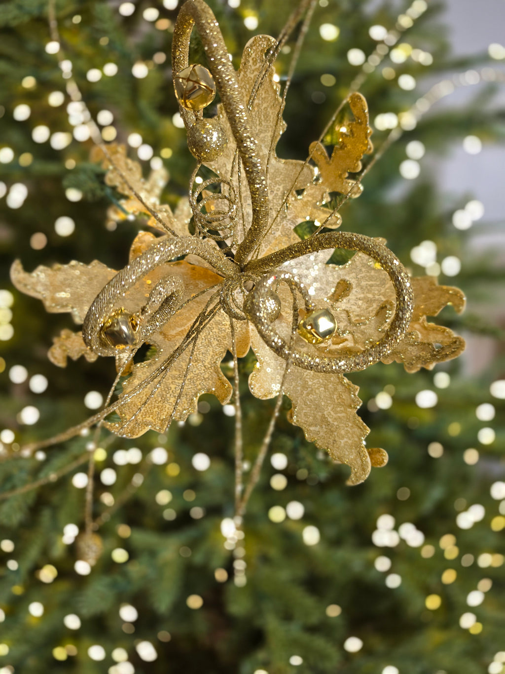 Gold Glitter Poinsettia Stem 26 inch set of 6