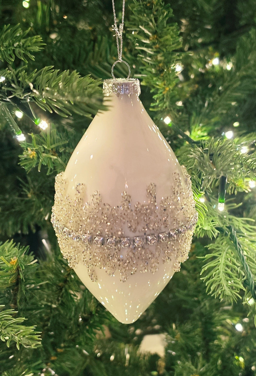 4" Silver & Ivory Jeweled Ball Ornament Assorted set of 12