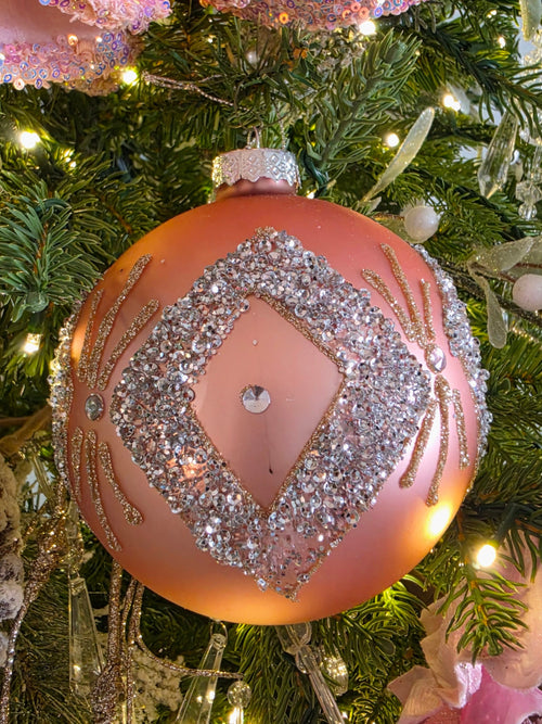 5" Blush Pink Jewel Glass Ornaments set of 9