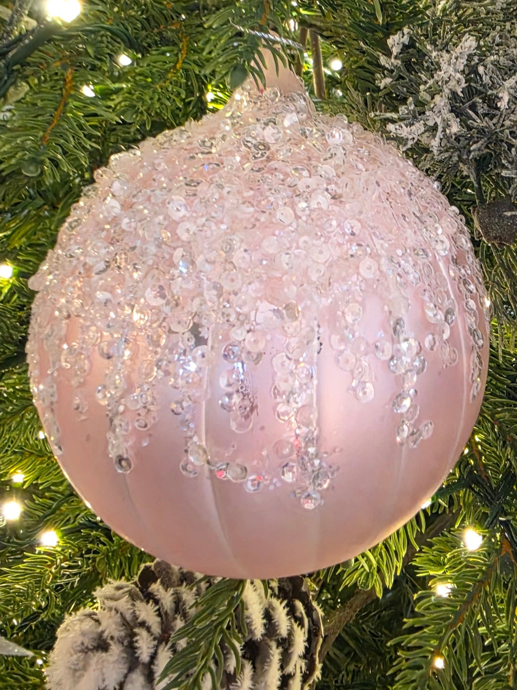 5 inch Pink Pearl Glass Ornaments set of 6